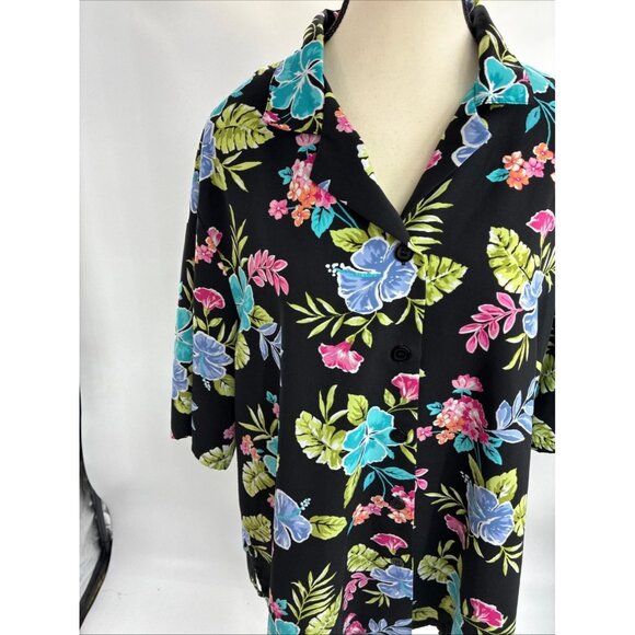 BonWorth Floral Button Front Blouse Womens XL Hawaiian Tropical Short Sleeve Top - Picture 2 of 6